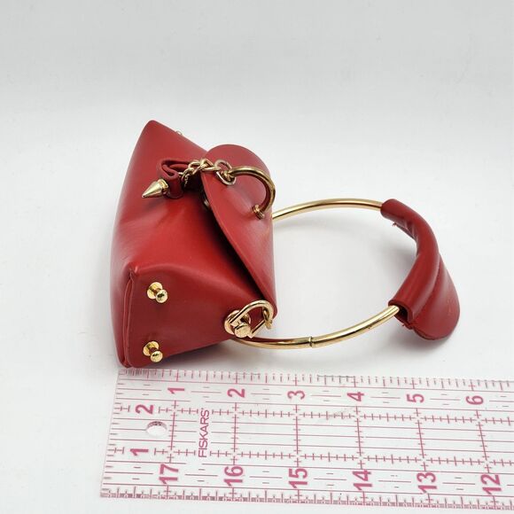 Micro Mini Red Gold Circle Handle Crossbody Bag - Picture 9 of 10